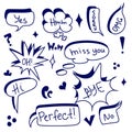 Set of hand drawn doodle speech bubbles. Vector illustration. Royalty Free Stock Photo